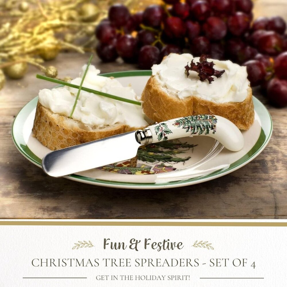 Spode Christmas Tree Cheese Spreaders Set 4 | Porcelain Handles | Original Box